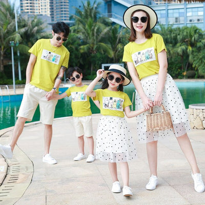 Tenue Seance Photo Famille Jaune et Blanc